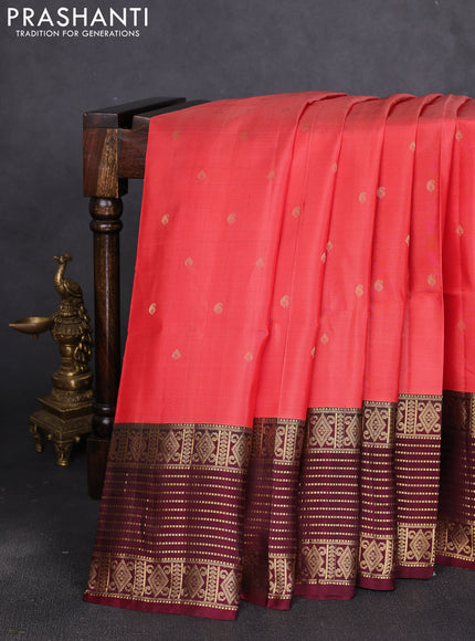 Pure soft silk saree red shade and deep maroon with allover zari woven buttas and zari woven border