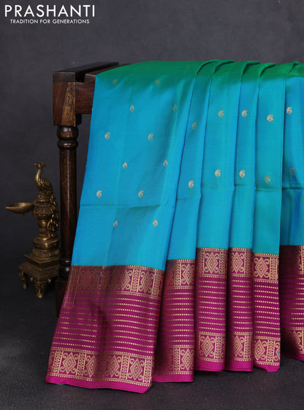 Pure soft silk saree teal blue and purple with zari woven buttas and long zari woven border