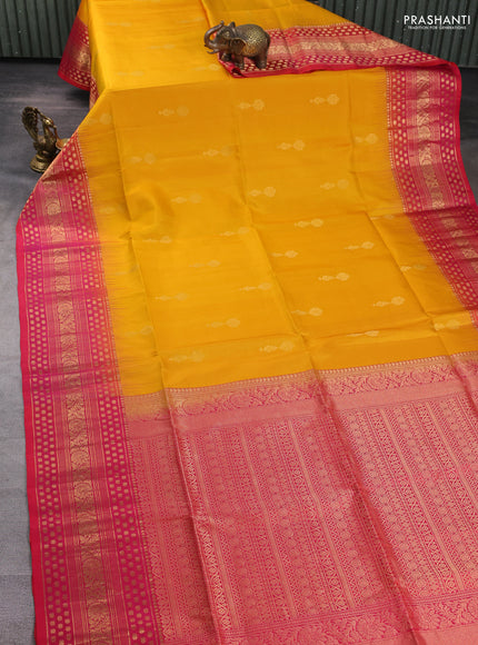 Pure soft silk saree yellow and pink with zari woven buttas and long zari woven border