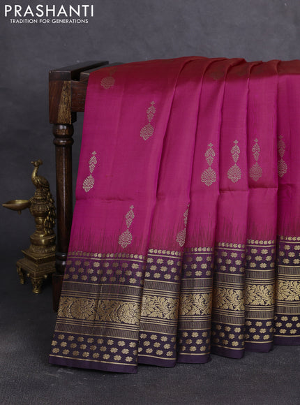 Pure soft silk saree pink and deep purple with zari woven buttas and long zari woven border