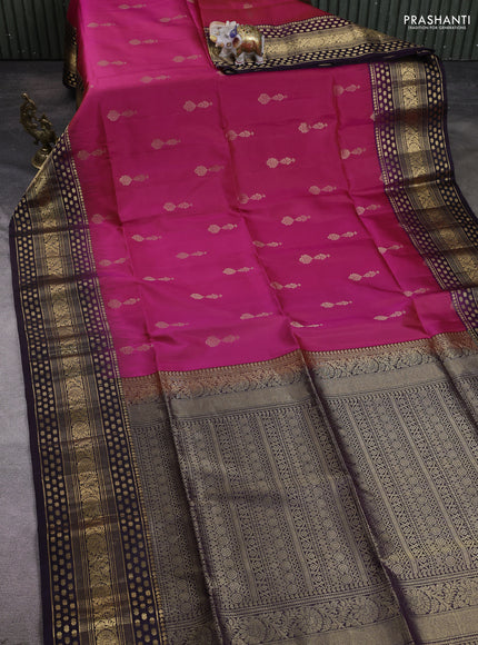Pure soft silk saree pink and deep purple with zari woven buttas and long zari woven border