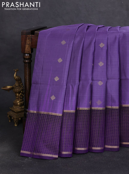 Pure soft silk saree violet shade and violet with zari woven buttas and long zari woven checked border