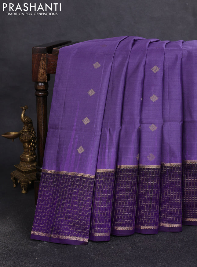 Pure soft silk saree violet shade and violet with zari woven buttas and long zari woven checked border