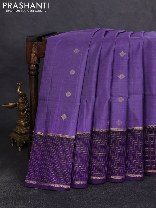 Pure soft silk saree violet shade and violet with zari woven buttas and long zari woven checked border