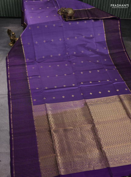 Pure soft silk saree violet shade and violet with zari woven buttas and long zari woven checked border