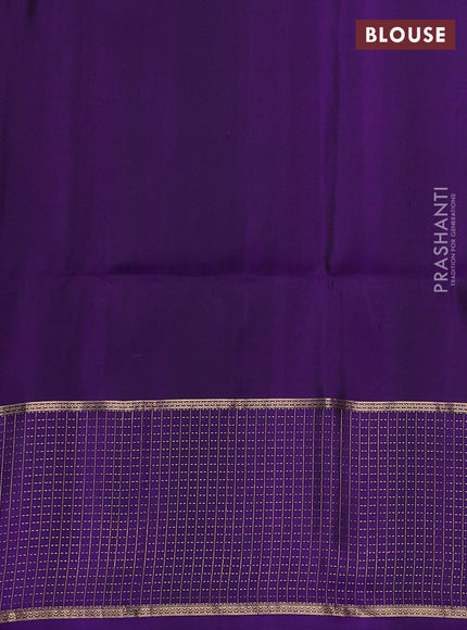 Pure soft silk saree elaich igreen and violet with zari woven buttas and long zari woven checked border