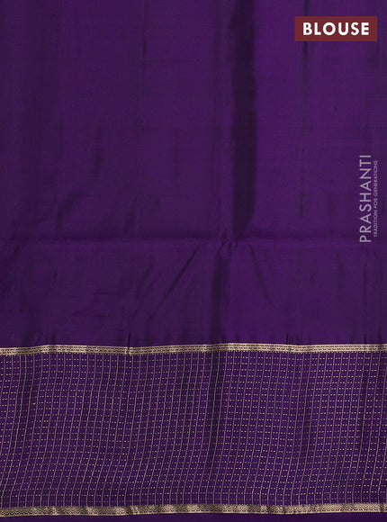 Pure soft silk saree teal green and violet with zari woven buttas and long zari woven checked border
