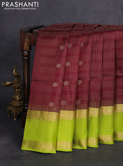 Pure soft silk saree maroon and light green with allover zari checks & buttas and rich zari woven border