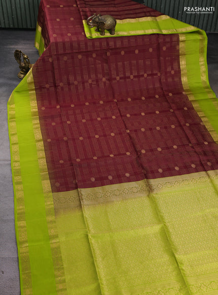 Pure soft silk saree maroon and light green with allover zari checks & buttas and rich zari woven border