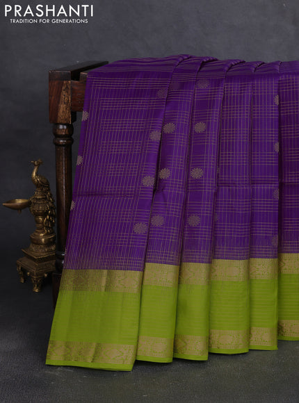 Pure soft silk saree violet and light green with allover zari checks & buttas and rich zari woven border