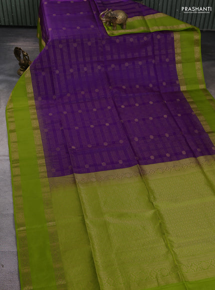 Pure soft silk saree violet and light green with allover zari checks & buttas and rich zari woven border