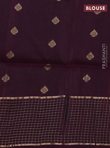 Pure soft silk saree orange and wine shade with allover zari woven buttas and long zari woven checked border