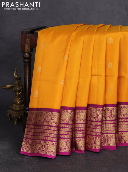 Pure soft silk saree mango yellow and dark magenta pink with zari woven buttas and long zari woven border