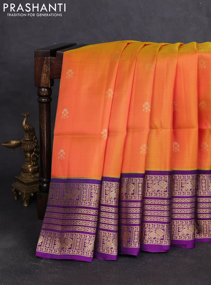 Pure soft silk saree dual shade of orange and purple with zari woven buttas and long zari woven border