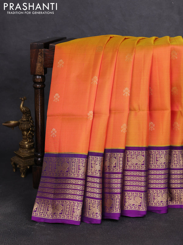Pure soft silk saree dual shade of orange and purple with zari woven buttas and long zari woven border