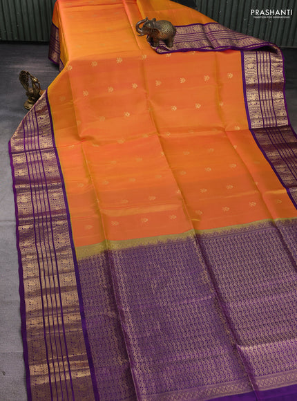 Pure soft silk saree dual shade of orange and purple with zari woven buttas and long zari woven border