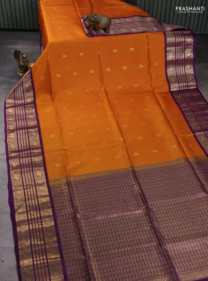 Pure soft silk saree dark mustard and purple with zari woven buttas and long zari woven border