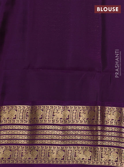 Pure soft silk saree dark mustard and purple with zari woven buttas and long zari woven border