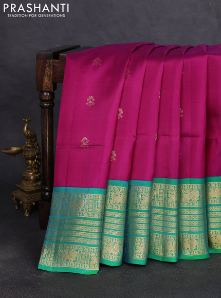 Pure soft silk saree purple and dual shade of teal bluish green with zari woven buttas and long zari woven border