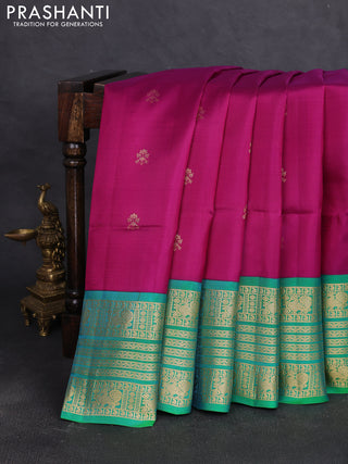 Pure soft silk saree purple and dual shade of teal bluish green with zari woven buttas and long zari woven border