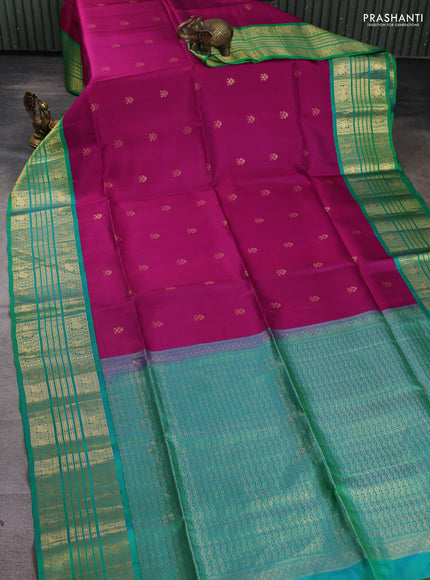 Pure soft silk saree purple and dual shade of teal bluish green with zari woven buttas and long zari woven border