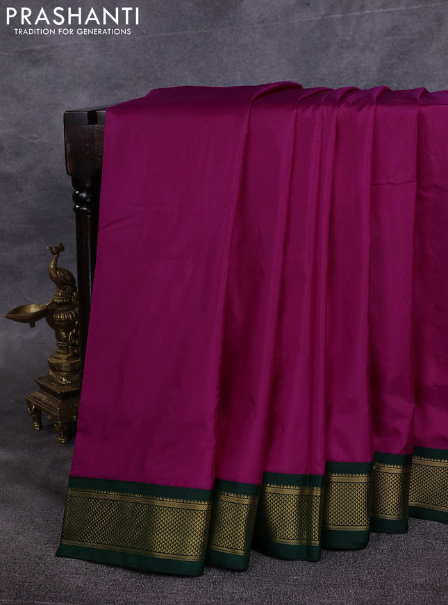 10 Yards pure kanchipuram silk saree magenta pink and green with plain body and zari woven border