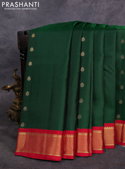 10 Yards pure kanchipuram silk saree green and red with allover zari woven buttas and zari woven border
