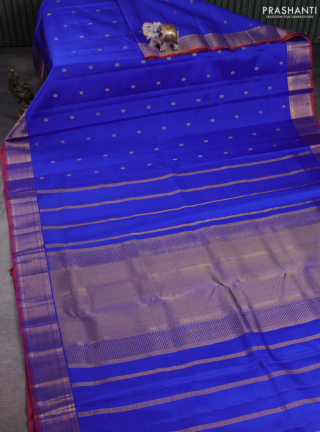 10 Yards pure kanchipuram silk saree royal blue and orange with allover zari woven buttas and zari woven border