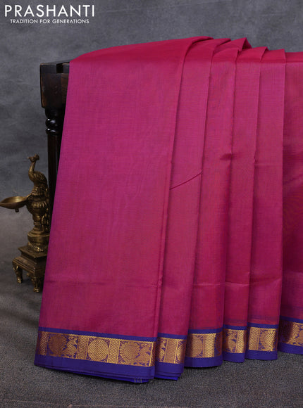 10 Yards silk cotton saree pink shade and violet with plain body and zari woven border