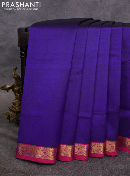 10 Yards silk cotton saree blue and pink with plain body and zari woven border