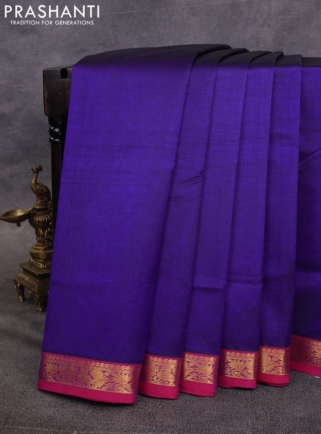 10 Yards silk cotton saree blue and pink with plain body and zari woven border