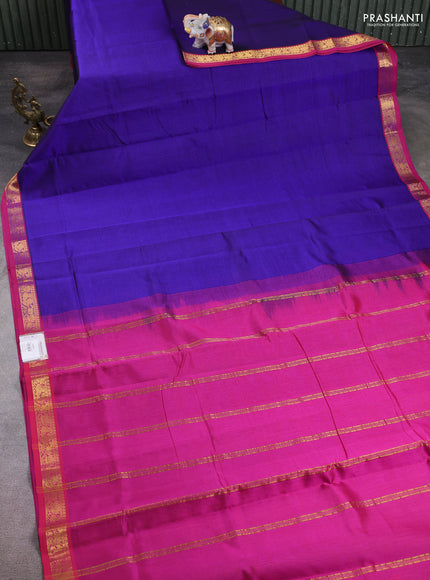 10 Yards silk cotton saree blue and pink with plain body and zari woven border