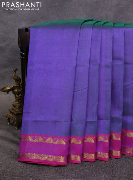 10 Yards silk cotton saree dual shade of greenish violet and red with plain body and rettapet zari woven border