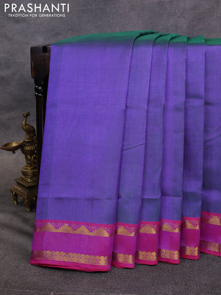 10 Yards silk cotton saree dual shade of greenish violet and red with plain body and rettapet zari woven border