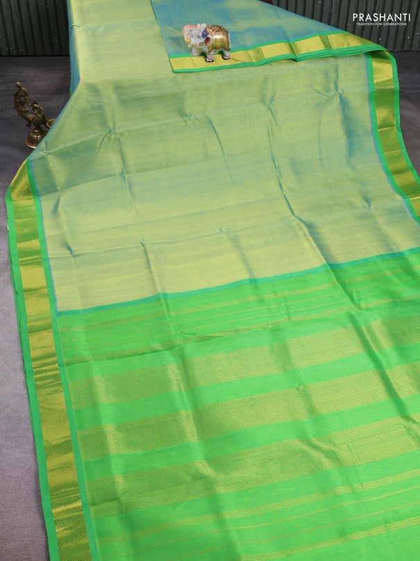 10 Yards silk cotton saree dual shade of green and parrot green with plain body and zari woven border