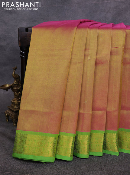 10 Yards silk cotton saree dual shade of pinkish yellow and light green with zari woven buttas and zari woven border