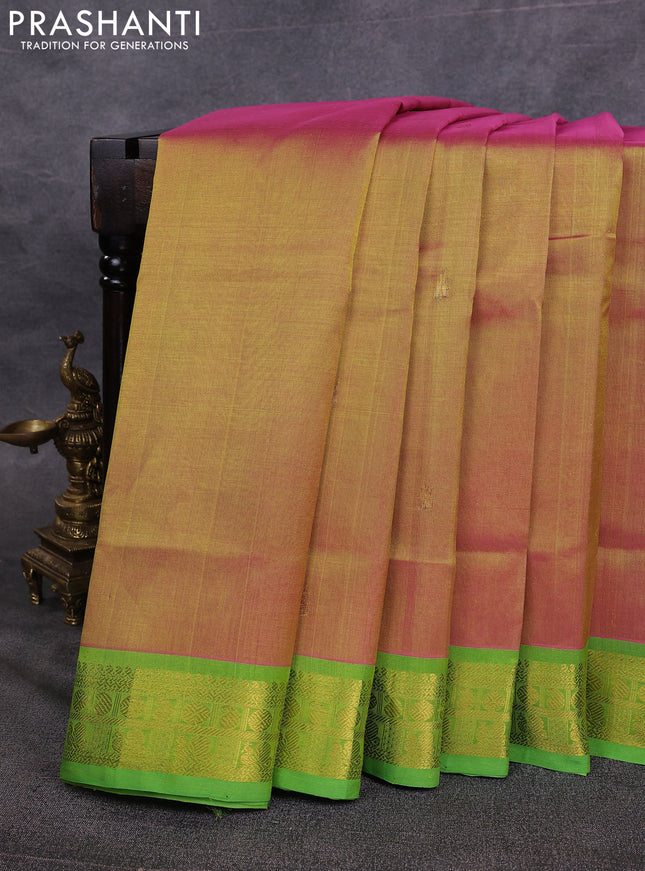10 Yards silk cotton saree dual shade of pinkish yellow and light green with zari woven buttas and zari woven border