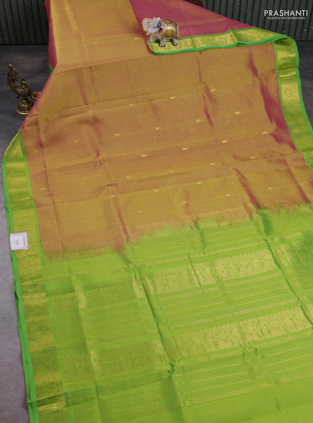 10 Yards silk cotton saree dual shade of pinkish yellow and light green with zari woven buttas and zari woven border