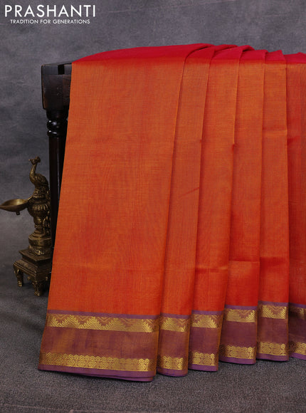 10 Yards silk cotton saree dual shade of honey and violet with plain body and rettapet zari woven border