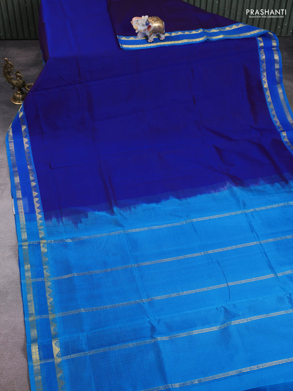 10 Yards silk cotton saree blue and cs blue with plain body and rettapet zari woven border