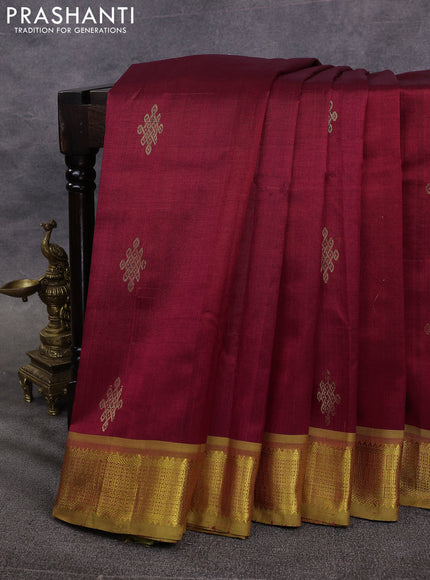 10 Yards silk cotton saree maroon and light green with zari woven rangoli buttas and rettapet zari woven border