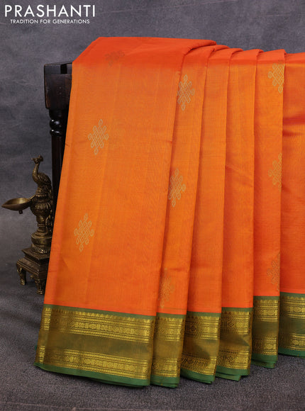 10 Yards silk cotton saree orange and green with zari woven rangoli buttas and rettapet zari woven border