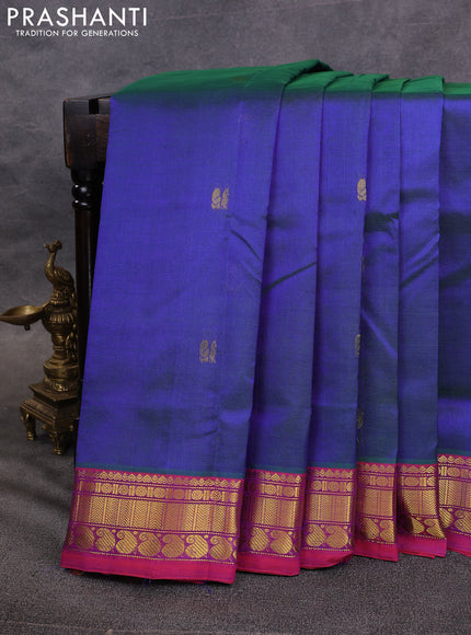 10 Yards silk cotton saree dual shade of bluish green and purple with zari woven buttas and zari woven border