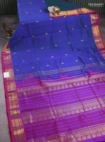 10 Yards silk cotton saree dual shade of bluish green and purple with zari woven buttas and zari woven border