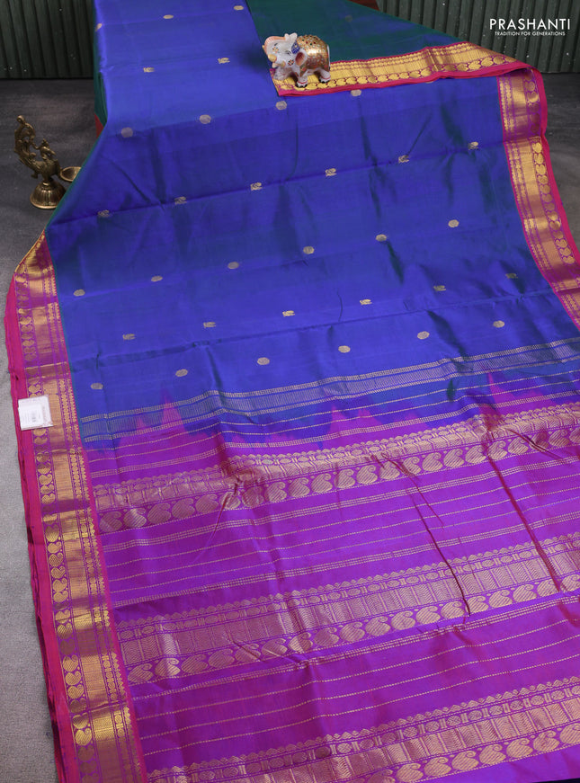 10 Yards silk cotton saree dual shade of bluish green and purple with zari woven buttas and zari woven border