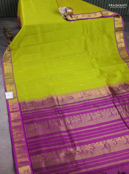 10 Yards silk cotton saree lime green and purple with zari woven buttas and zari woven border