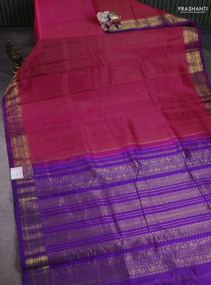 10 Yards silk cotton saree pink and violet with allover small checked pattern and zari woven border