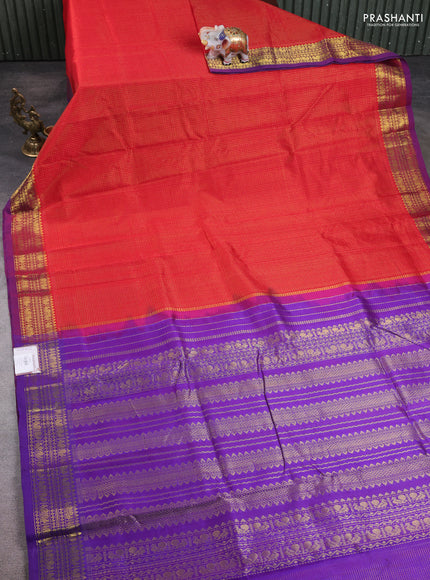 10 Yards silk cotton saree red and violet with allover small checked pattern and zari woven border