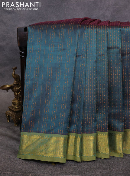 10 Yards silk cotton saree peacock green and mehendi green with allover thread weaves and zari woven border
