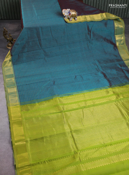 10 Yards silk cotton saree peacock green and mehendi green with allover thread weaves and zari woven border